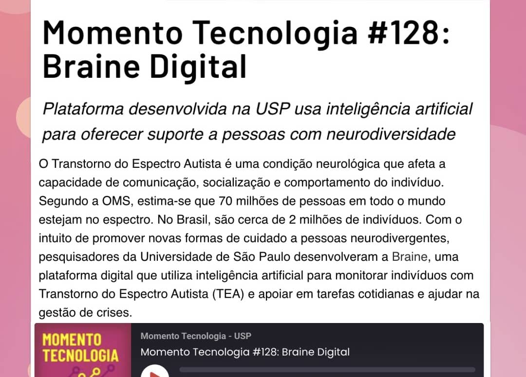 Saiu na Mídia #1 Braine no Podcast Momento Tecnologia da USP